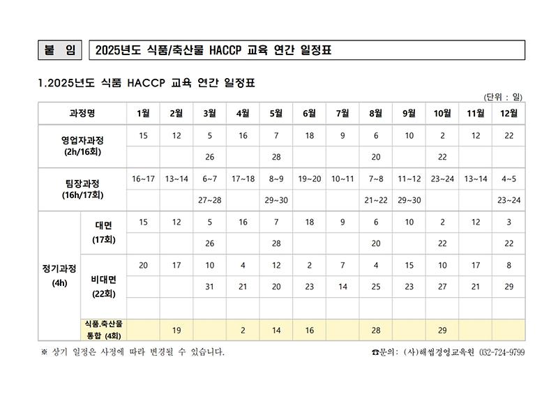 [붙임]_2025년도_해썹경영교육원_HACCP_교육_연간일정표_1